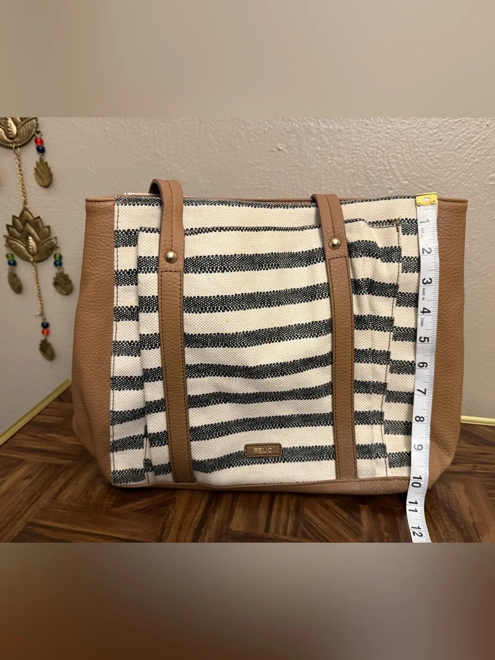 Relic by Fossil Striped Canvas Tote Handbag Purse